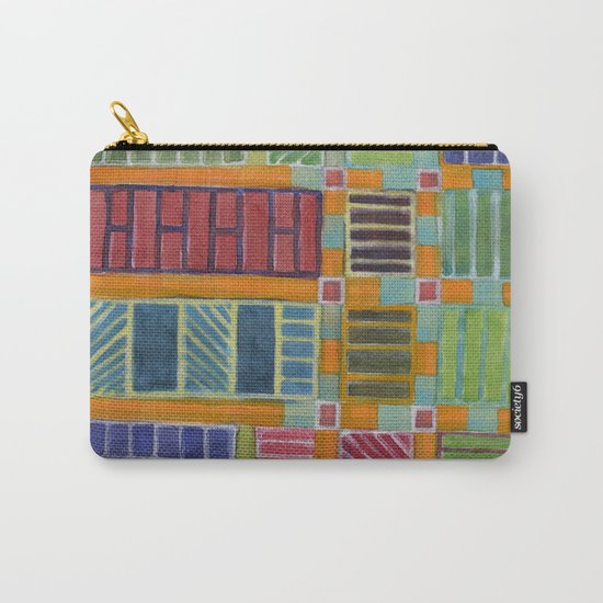 Orange-Turquoise Grid with different Fillings Carry-All Pouch