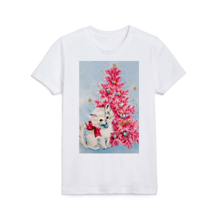 Retro Christmas, Vintage Christmas Kitten Kids T Shirt