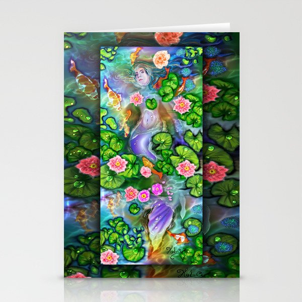 Mermaid in the lily pond Stationery Cards