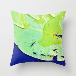 Water striders on lily pad Throw Pillow