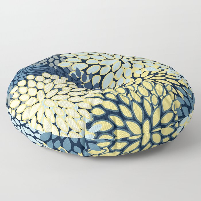 Modern Floral Yellow and Blue Art Floor Pillow