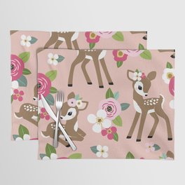 Seamless vintage pattern with cute vintage fawn on pink floral background.  Placemat