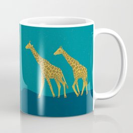 Giraffes Wandering at Night - Brown and Turquoise Coffee Mug