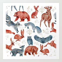 Animals in the forest Art Print
