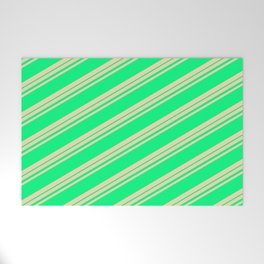 [ Thumbnail: Tan & Green Colored Striped Pattern Welcome Mat ]