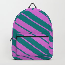 [ Thumbnail: Orchid & Teal Colored Lines Pattern Backpack ]