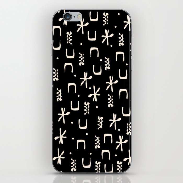 Organic Hieroglyph Abstract Pattern in Black and Almond Cream iPhone Skin