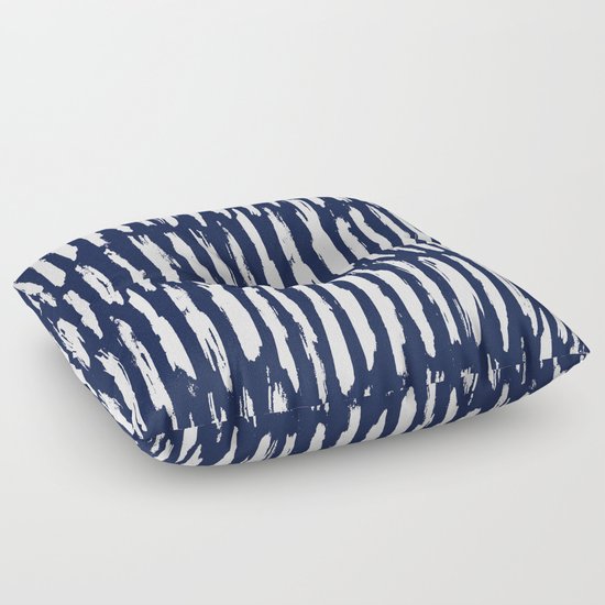 Vertical Dash White on Navy Blue Paint Stripes Floor Pillow by Simple Luxe Society6