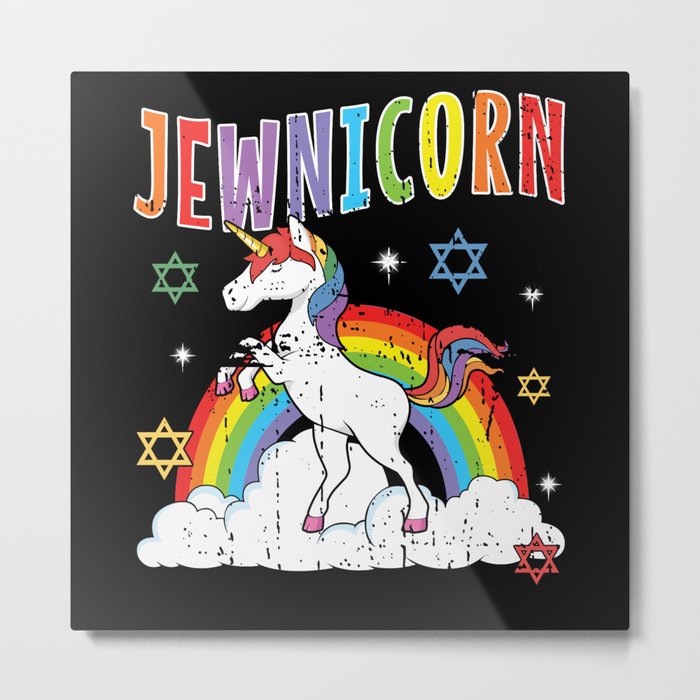 Rainbow Unicorn Cute Jew Menorah Happy Hanukkah Metal Print