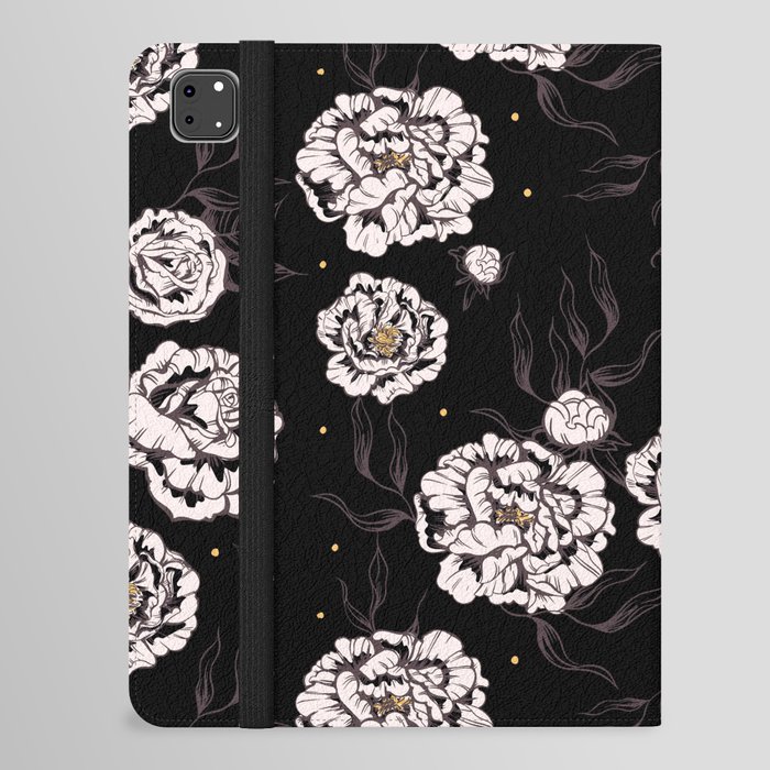Black And White Vintage Flower Power Floral Pattern 60s 70s Retro iPad Folio Case