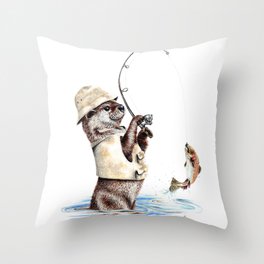 Whyitsme Design Funny Trout Fishing Fisherwoman Fisherman Throw Pillow 16x16 Multicolor 