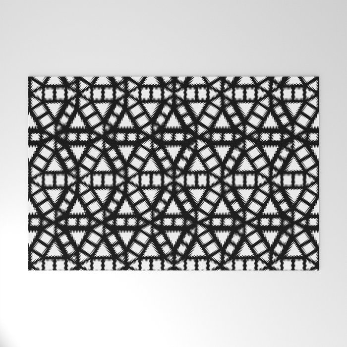 Black and White Pinwheel Pattern Illustration - Digital Geometric Artwork Welcome Mat