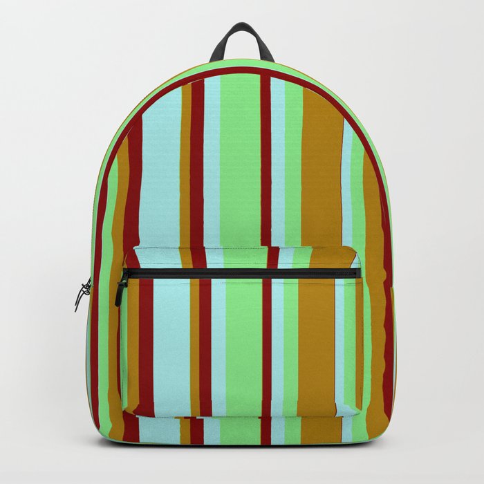 Light Green, Dark Goldenrod, Dark Red, and Turquoise Colored Lines/Stripes Pattern Backpack