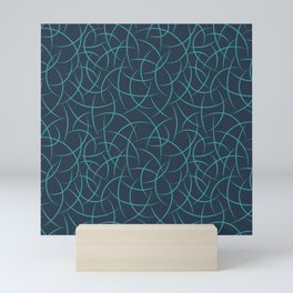 Aqua Teal Turquoise Solid Color Abstract Crescent Shape Pattern Dark Navy Blue - Aquarium SW 6767 Mini Art Print