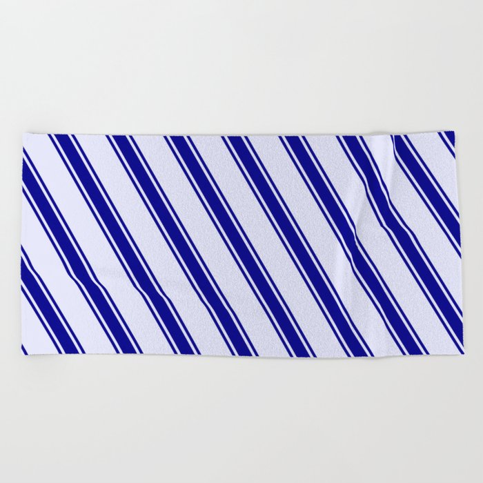 Lavender & Dark Blue Colored Striped Pattern Beach Towel