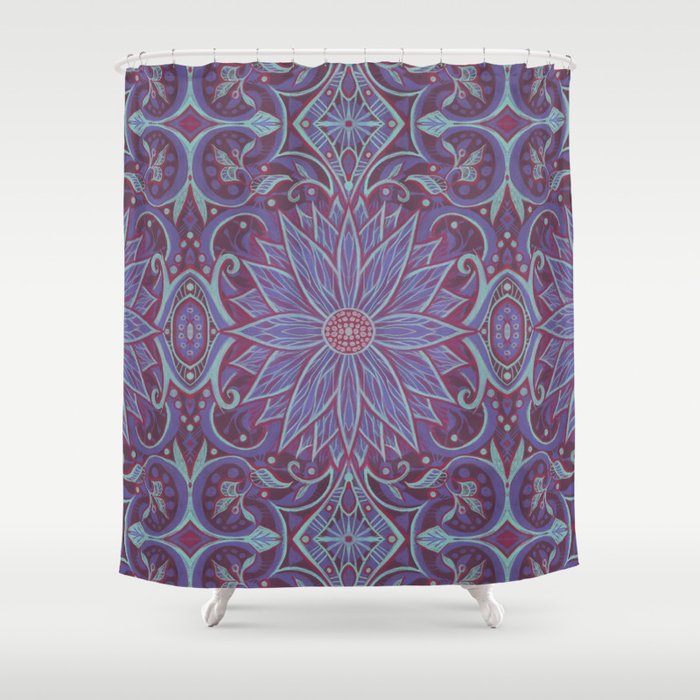 Lavender Lotus Flower Bohemian Floral Arabesque Pattern Shower Curtain