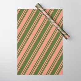 [ Thumbnail: Dark Salmon and Dark Olive Green Colored Striped/Lined Pattern Wrapping Paper ]
