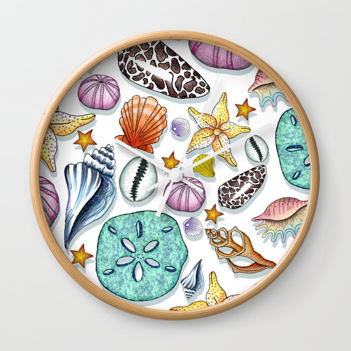 Illustrated Seashell Pattern Wall Clock