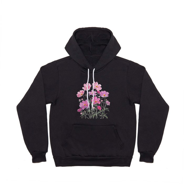 pinkish purple cosmos flowers watercolor and ink  Hoody