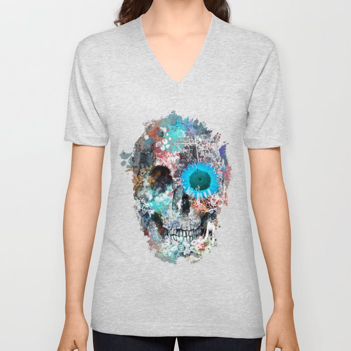 floral skull 3 V Neck T Shirt