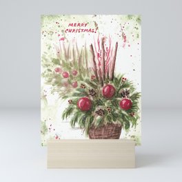 Merry Christmas Evergreen Planter, Watercolour with Text  Mini Art Print