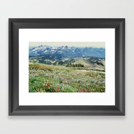 Wildflower Meadow Gerahmter Kunstdruck | Green, Summer, Alpine, Hike, Landscape, Mountains, Holiday, Washington, Mountain, Wildflowers 