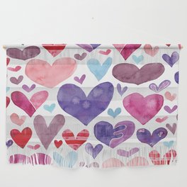 Bunch of Hearts Pattern - Pink Red Purple Blue Wall Hanging
