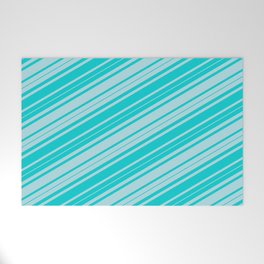 [ Thumbnail: Dark Turquoise & Powder Blue Colored Lined Pattern Welcome Mat ]