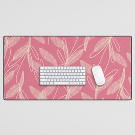 Etched Leaves Botanical Pattern in Thulian Pink and Cream Desk Mat