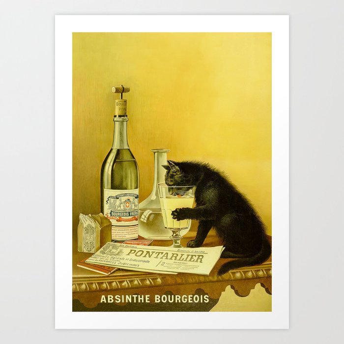 Cat, Absinthe, Vintage Beverage Poster Art Print