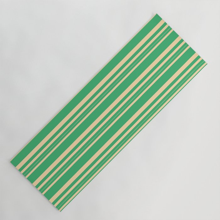 Sea Green and Tan Colored Lined/Striped Pattern Yoga Mat
