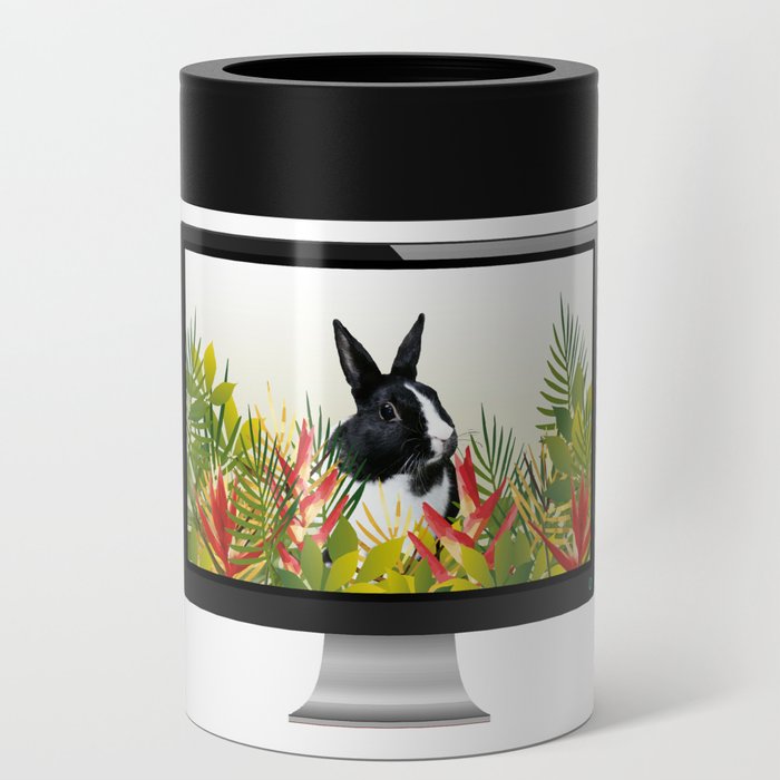 Computer - black & white Bunny Leaves Heliconia Flowers Can Cooler