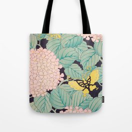 Butterflies on Pink Hydrangea Vintage Japanese Print Tote Bag