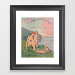 "The merriment of the two babes that crawl over the grass in the sun" Framed Art Print