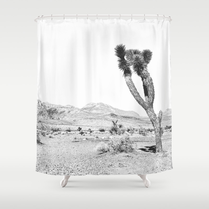 Vintage Desert Scape B W Cactus, Vintage Black And White Shower Curtain