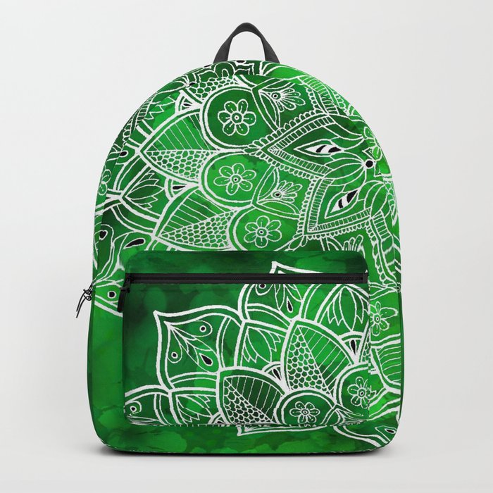 Green Mandala Floral Henna Tattoo Inspired Backpack