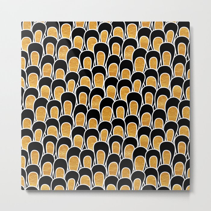 Modern Abstract Loops in Black and Gold Metal Print