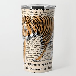 Tiger On Vintage News Paper Travel Mug