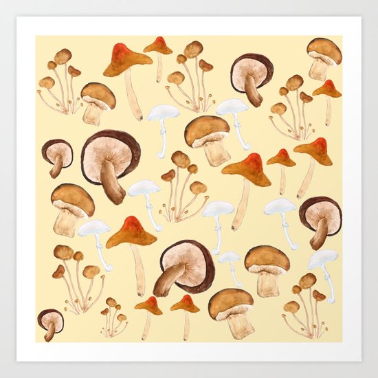 mushroom pattern watercolor painting Art Print