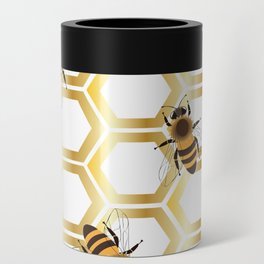  Golden honeycomb with honeybees on a white background. Can Cooler
