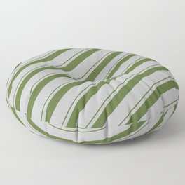 [ Thumbnail: Dark Olive Green & Grey Colored Striped/Lined Pattern Floor Pillow ]