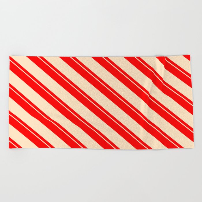 Red & Bisque Colored Pattern of Stripes Beach Towel