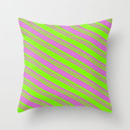[ Thumbnail: Orchid & Green Colored Striped/Lined Pattern Throw Pillow ]