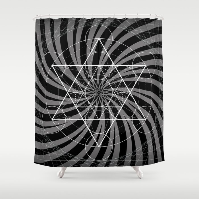 Metatron's Cube Grayscale Spiral of Light Shower Curtain