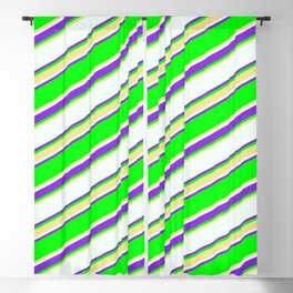 [ Thumbnail: Lime, Tan, Mint Cream & Purple Colored Lined Pattern Blackout Curtain ]