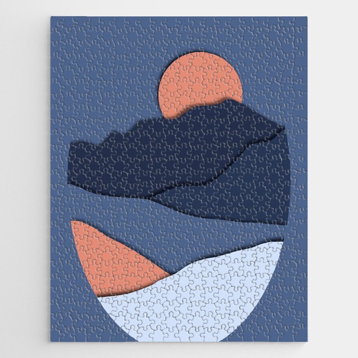 ombre blue mountain sunrise  Jigsaw Puzzle