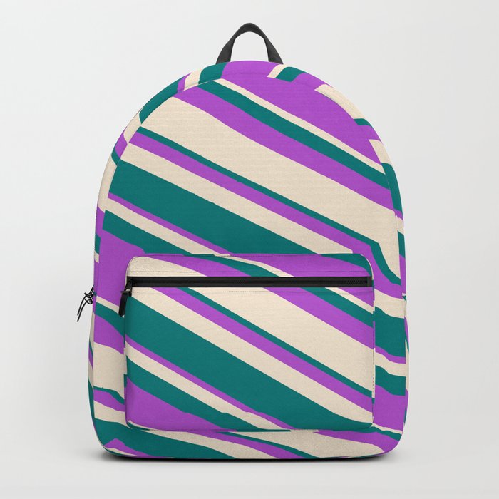 Orchid, Beige & Teal Colored Lines Pattern Backpack