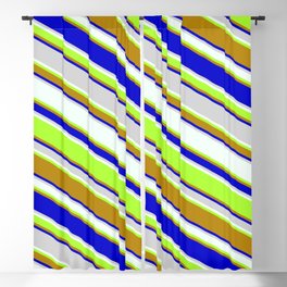 [ Thumbnail: Colorful Light Gray, Mint Cream, Light Green, Dark Goldenrod, and Blue Colored Striped/Lined Pattern Blackout Curtain ]