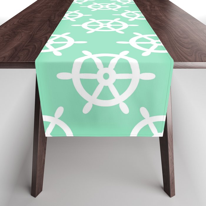 Ship Wheel (White & Mint Pattern) Table Runner