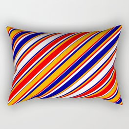 [ Thumbnail: White, Dark Blue, Orange & Red Colored Stripes/Lines Pattern Rectangular Pillow ]